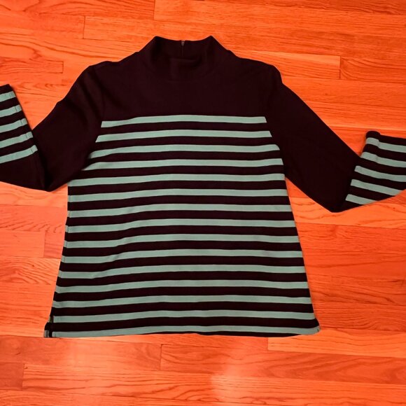 TALBOTS Cotton Modal Stretch Striped Mock Neck Back Zip Long Sleeve Women's P-XL - Picture 8 of 9